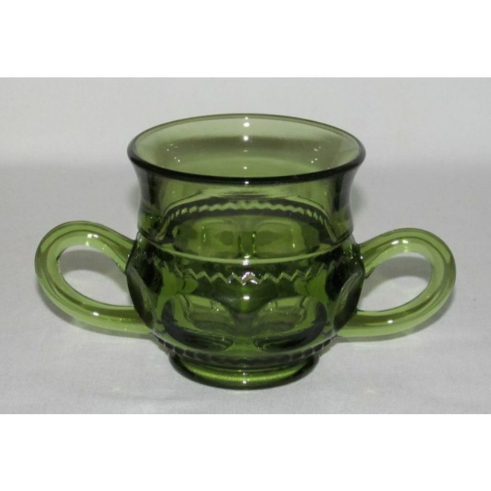 Indiana Glass KINGS CROWN Olive Green Flat Sugar Dish